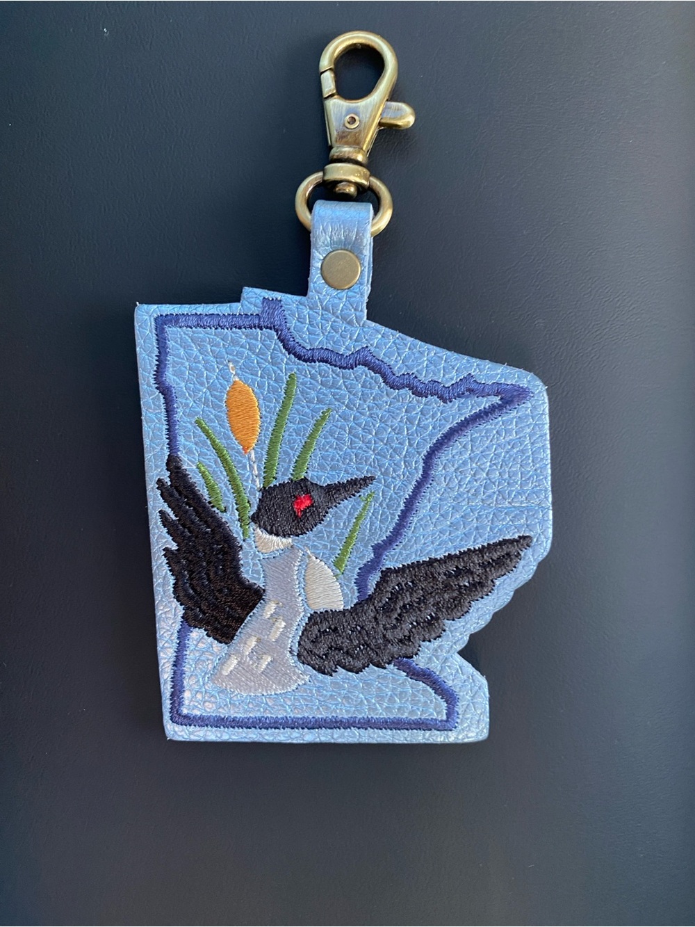 New PLG Blue Embroidered Loon Bird Keychain Minnesota